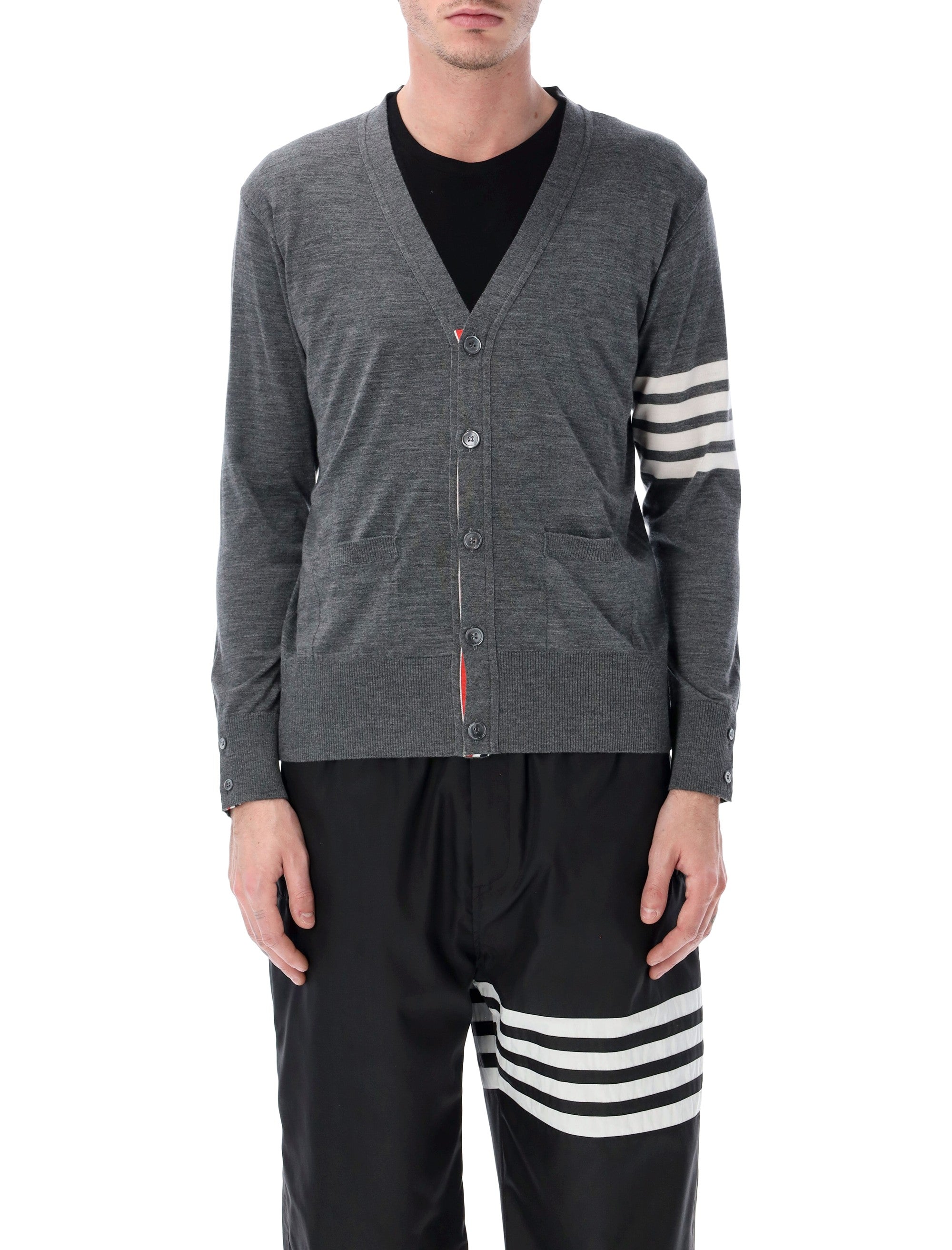 Thom Browne wool 4-Bar V-neck cardigan Med Grey Virgin