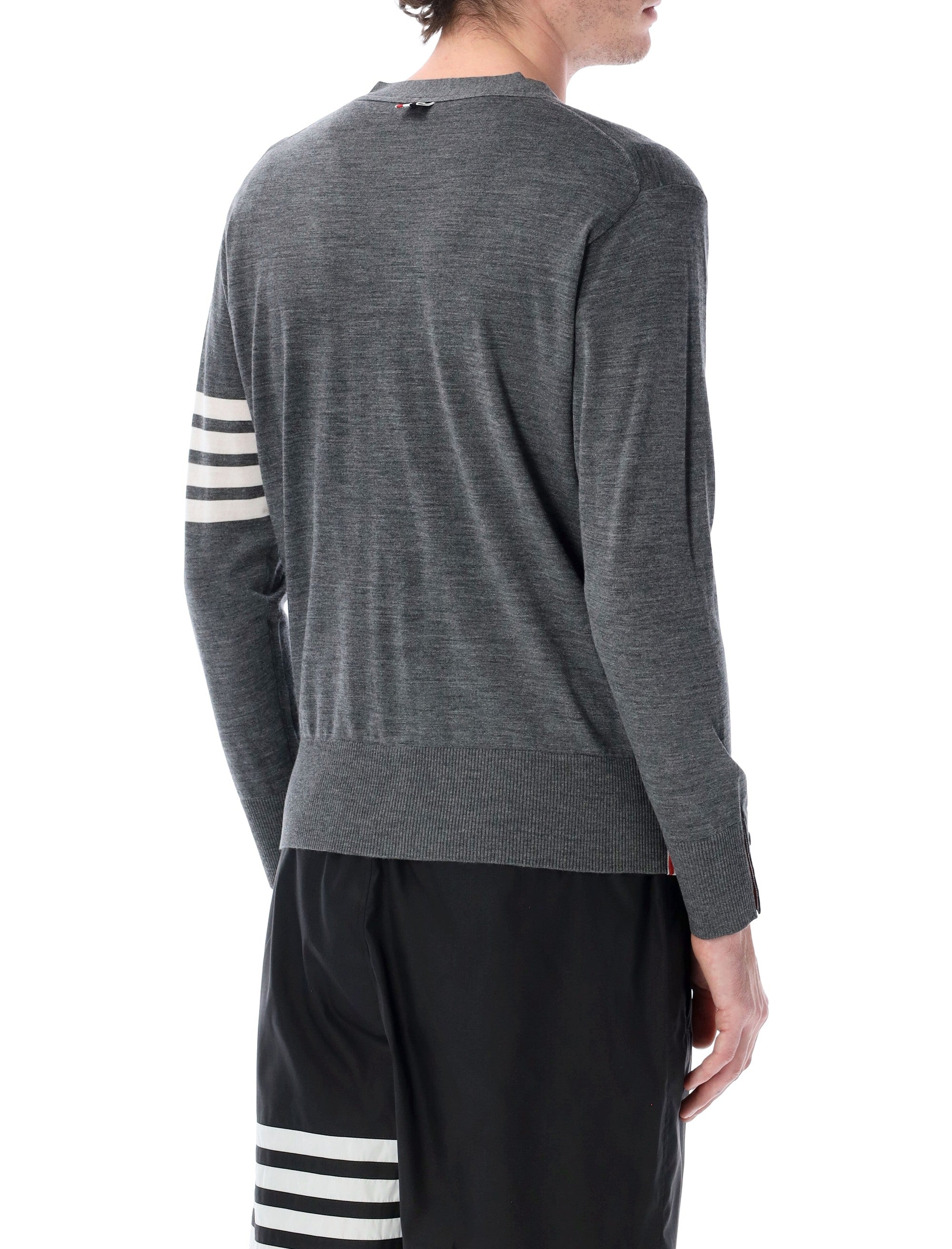Thom Browne Wool 4-Bar V-Neck Cardigan Med Grey Virgin