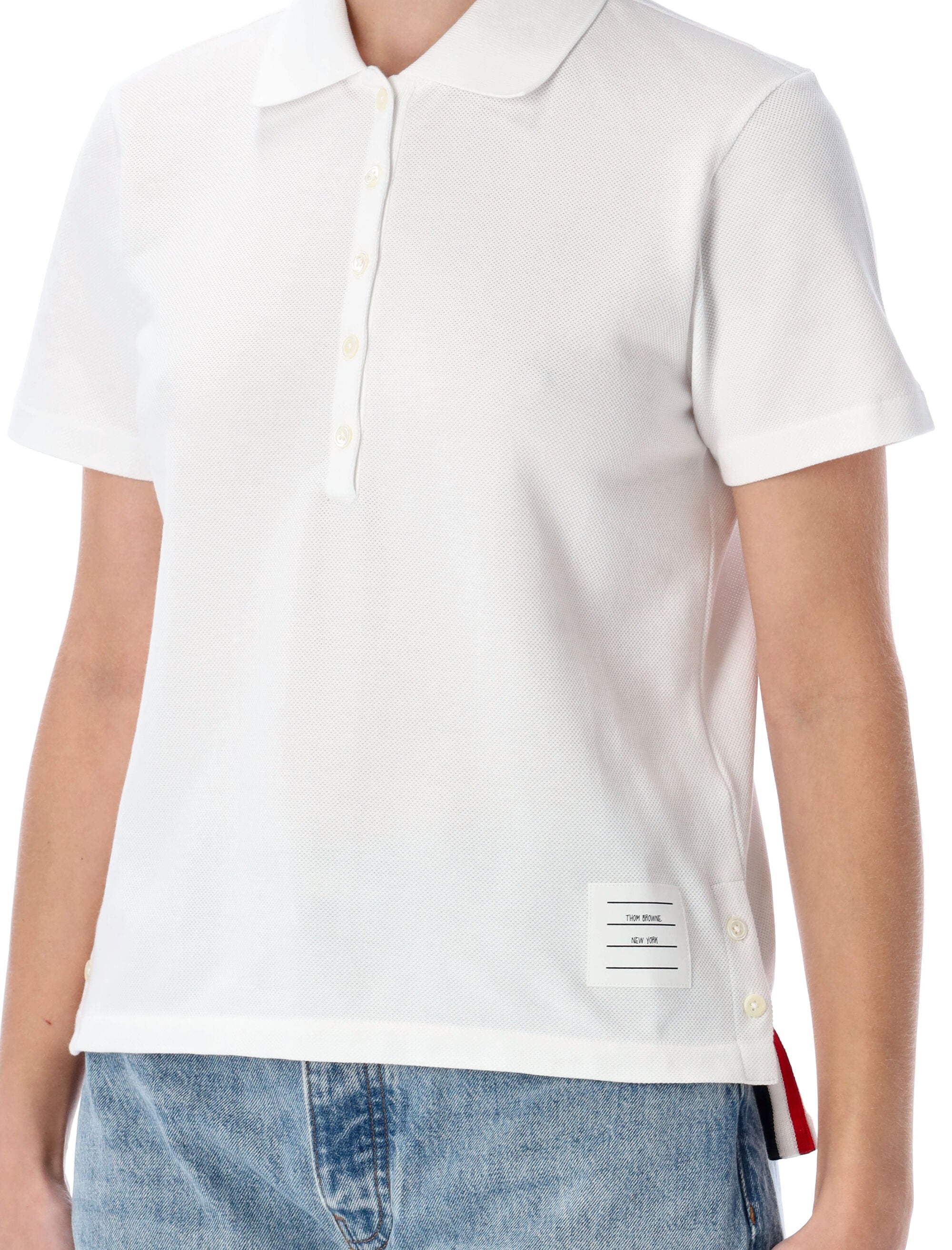 Thom Browne Relaxed-Fit Cotton Polo Shirt White Tshirt