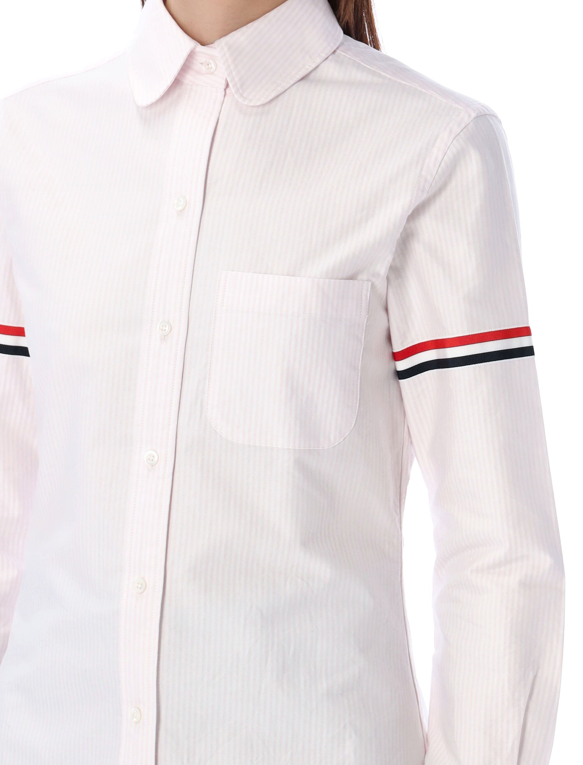 Thom Browne Cotton Oxford Shirt With Striped Armband Lt Pink