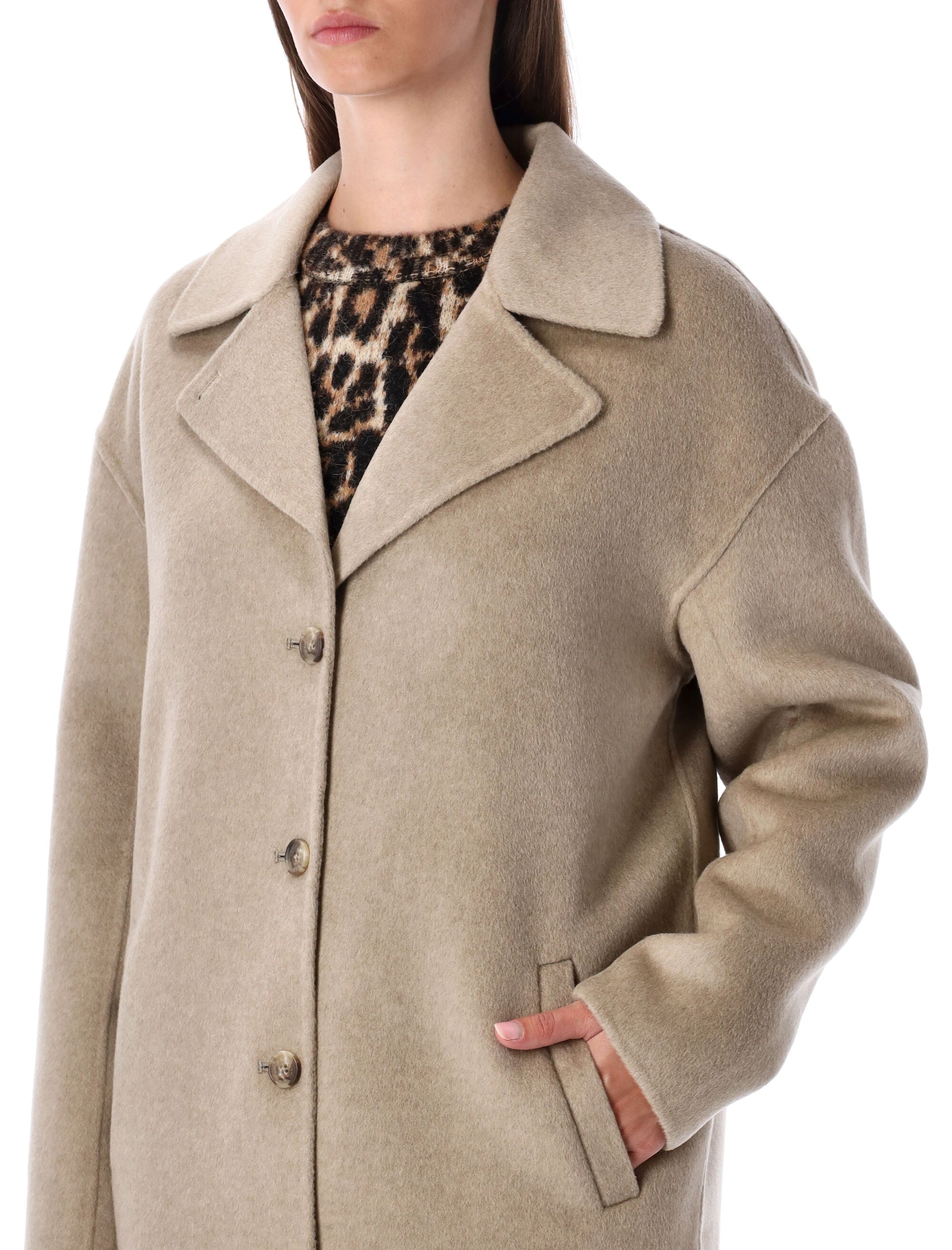 Anine Bing Portia Wool Cashmere Coat Oatmeal