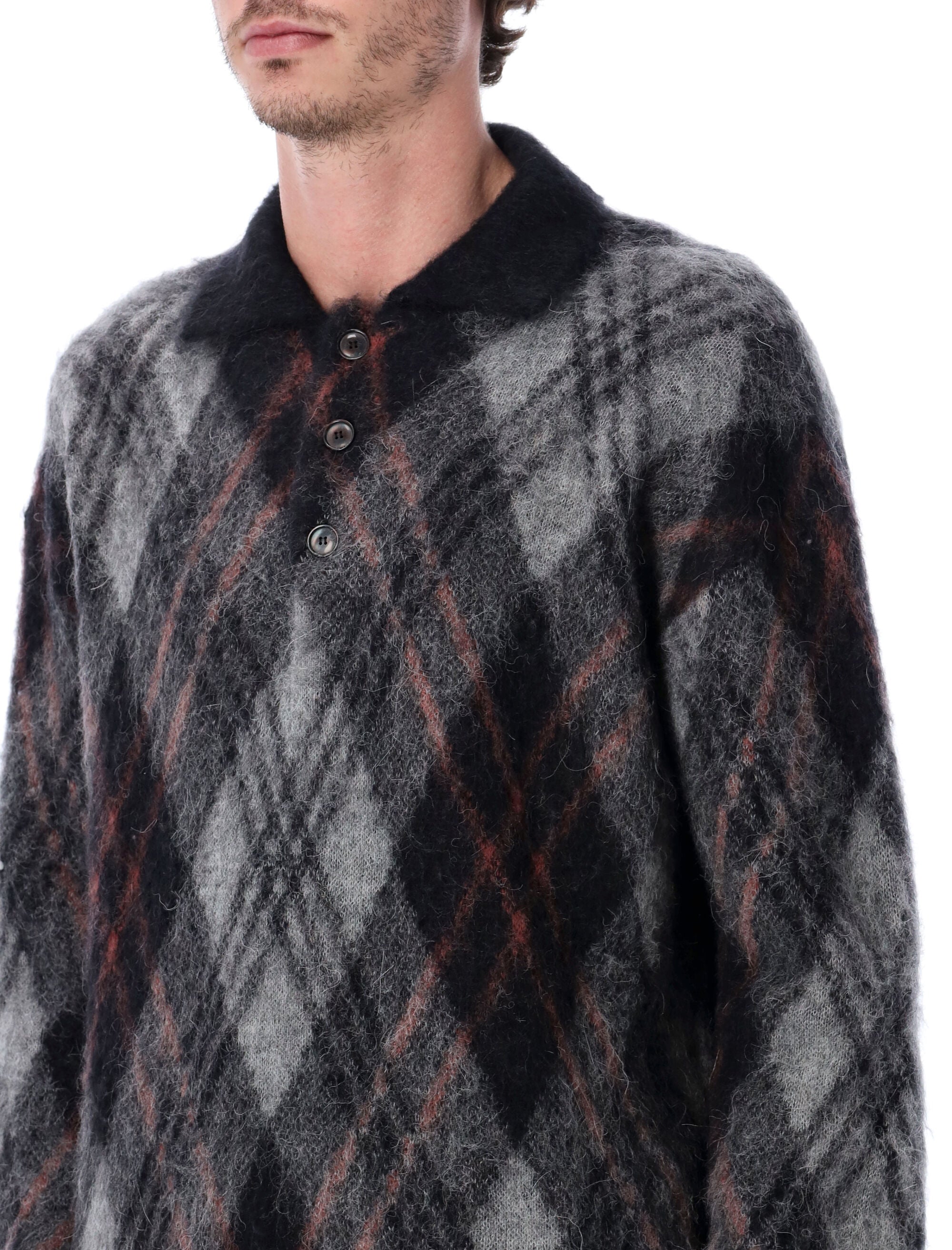 Rold Skov Basic Polo Black Rumble Alpaca And Mohair Blend Runble Polyamide Sweater