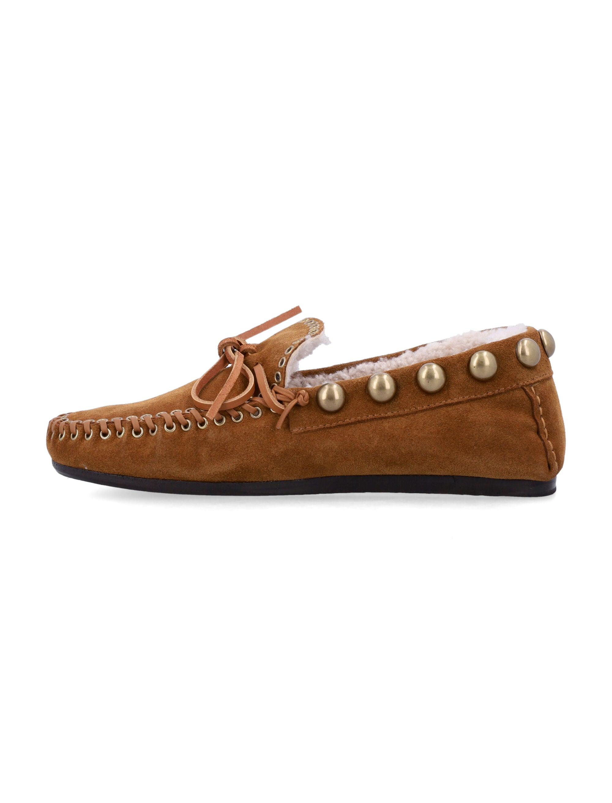 Isabel Marant Fitza Shearling Suede Loafers Cognac Gold Calf Leather