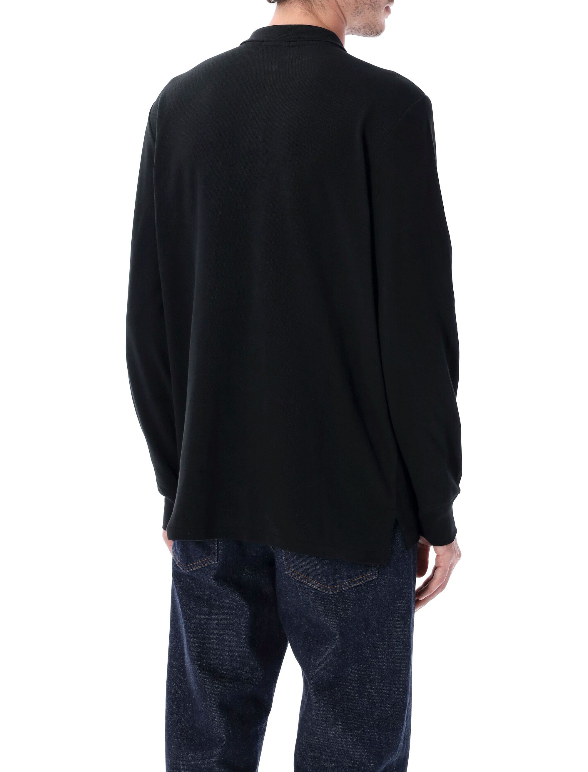 Polo Ralph Lauren Long-Sleeve Cotton Piqué Shirt Custom Slim-Fit Black Tshirt