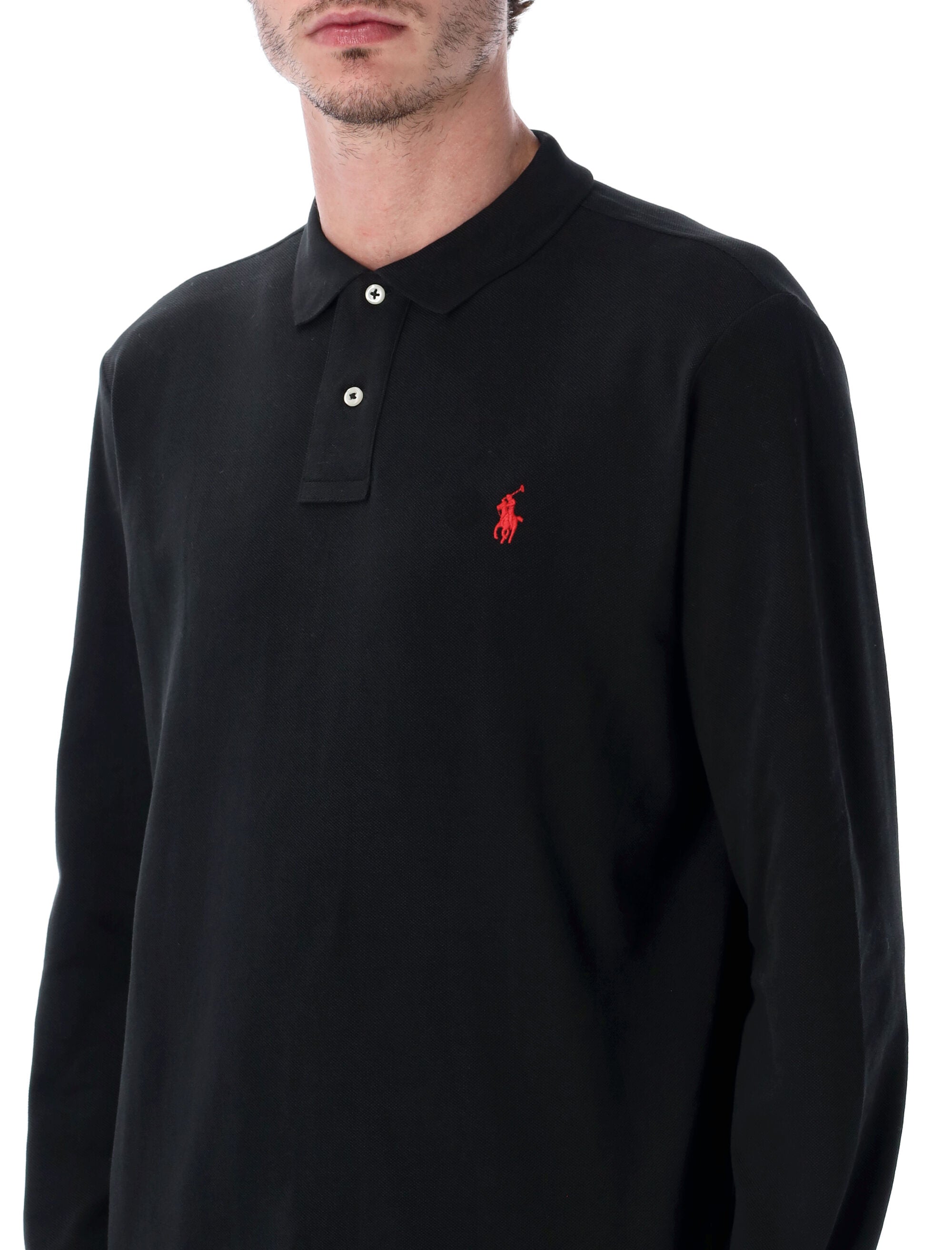 Polo Ralph Lauren long-sleeve cotton piqué shirt custom slim-fit Black Tshirt