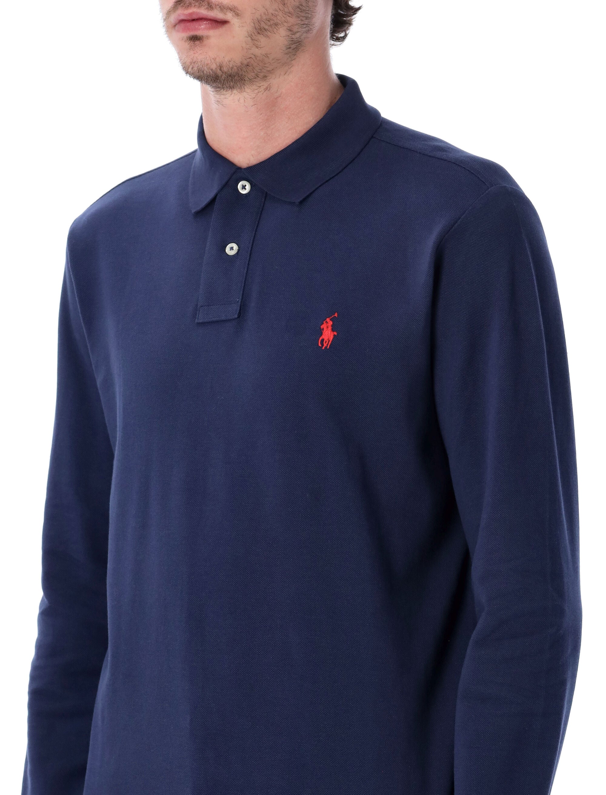 Polo Ralph Lauren long-sleeve cotton piqué shirt custom slim-fit Cruise Navy Tshirt