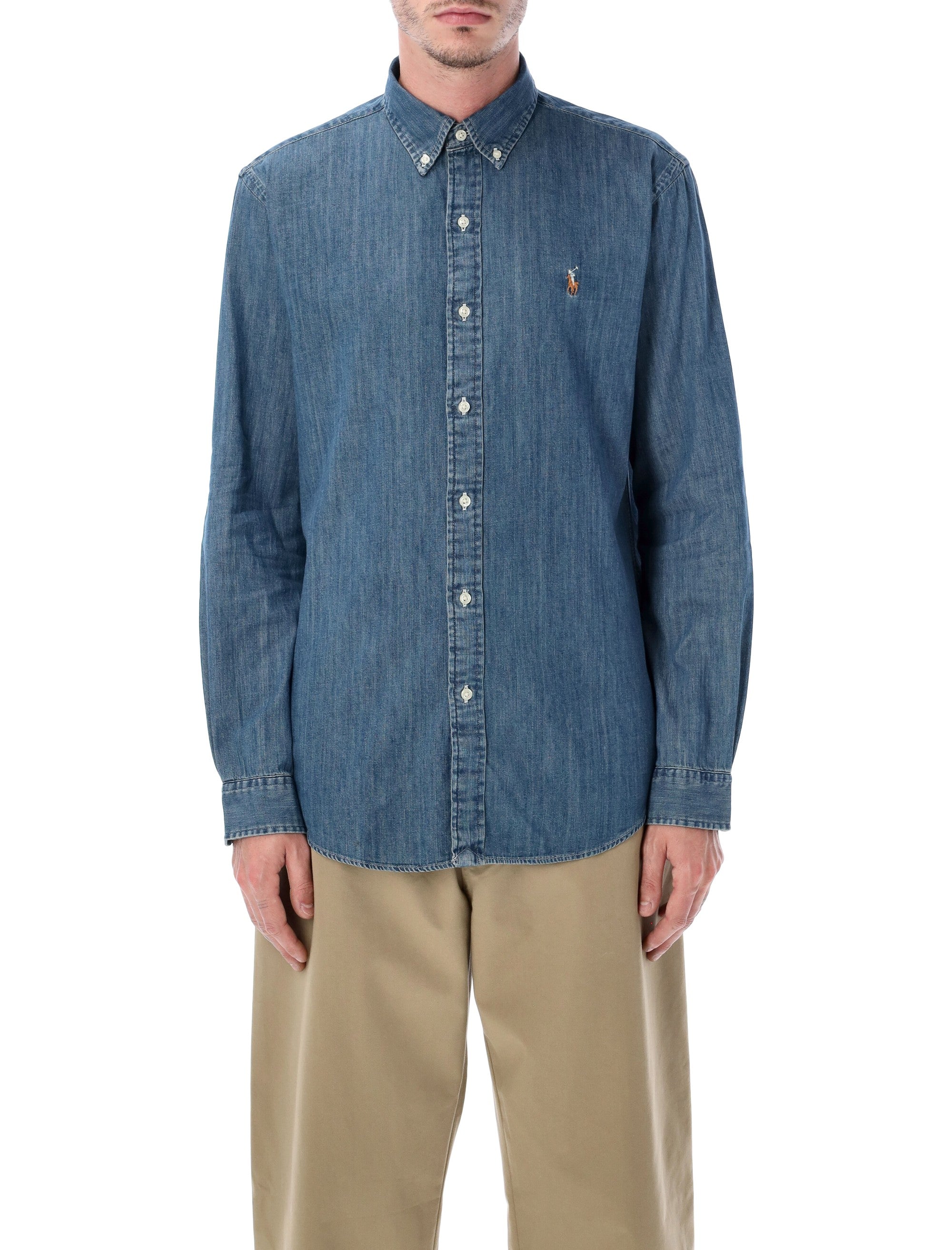 Polo Ralph Lauren blue custom-fit denim shirt Med Cotton