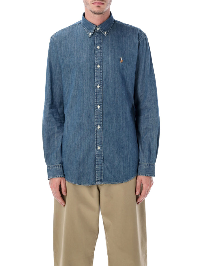 Polo Ralph Lauren blue custom-fit denim shirt Med Cotton