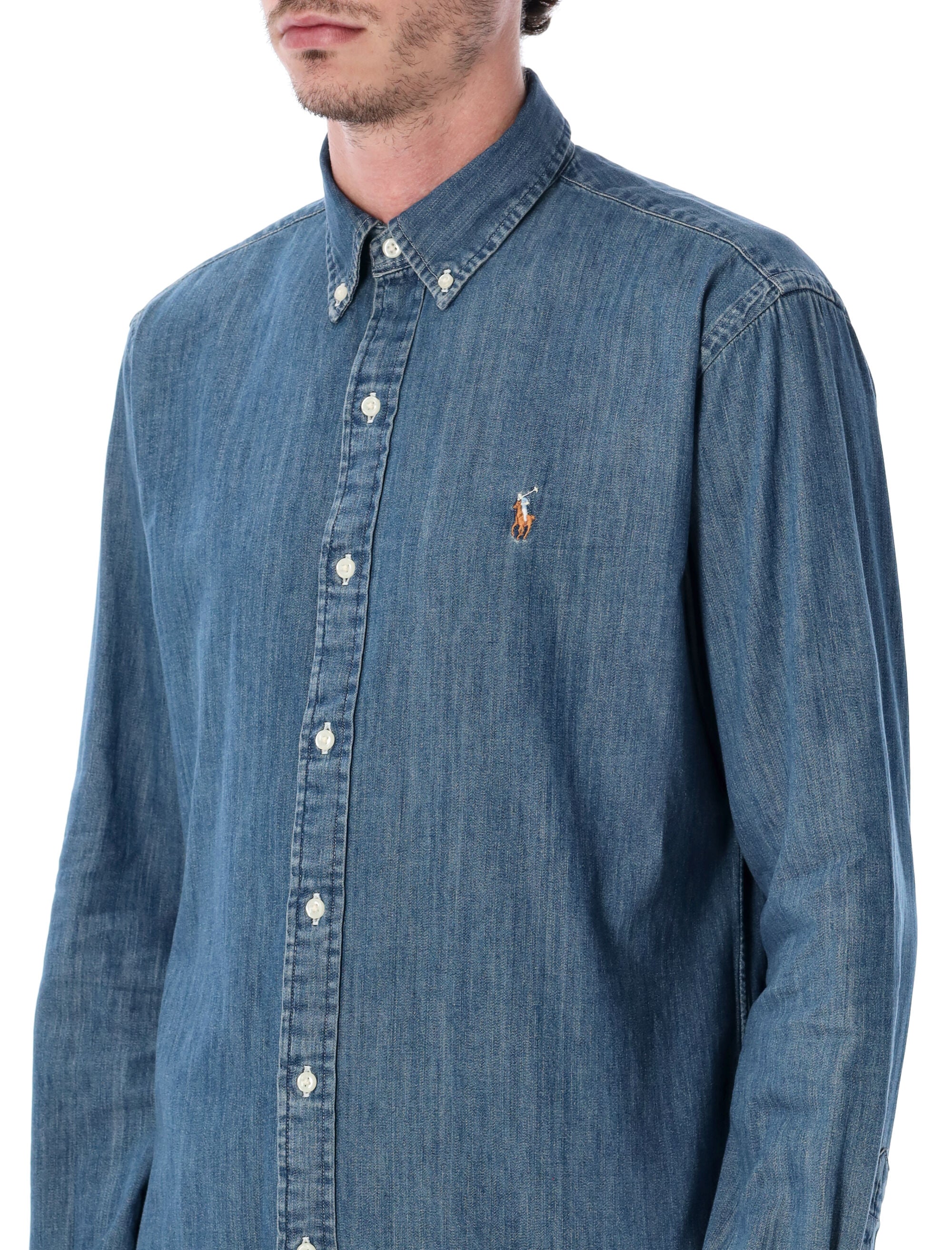 Polo Ralph Lauren blue custom-fit denim shirt Med Cotton