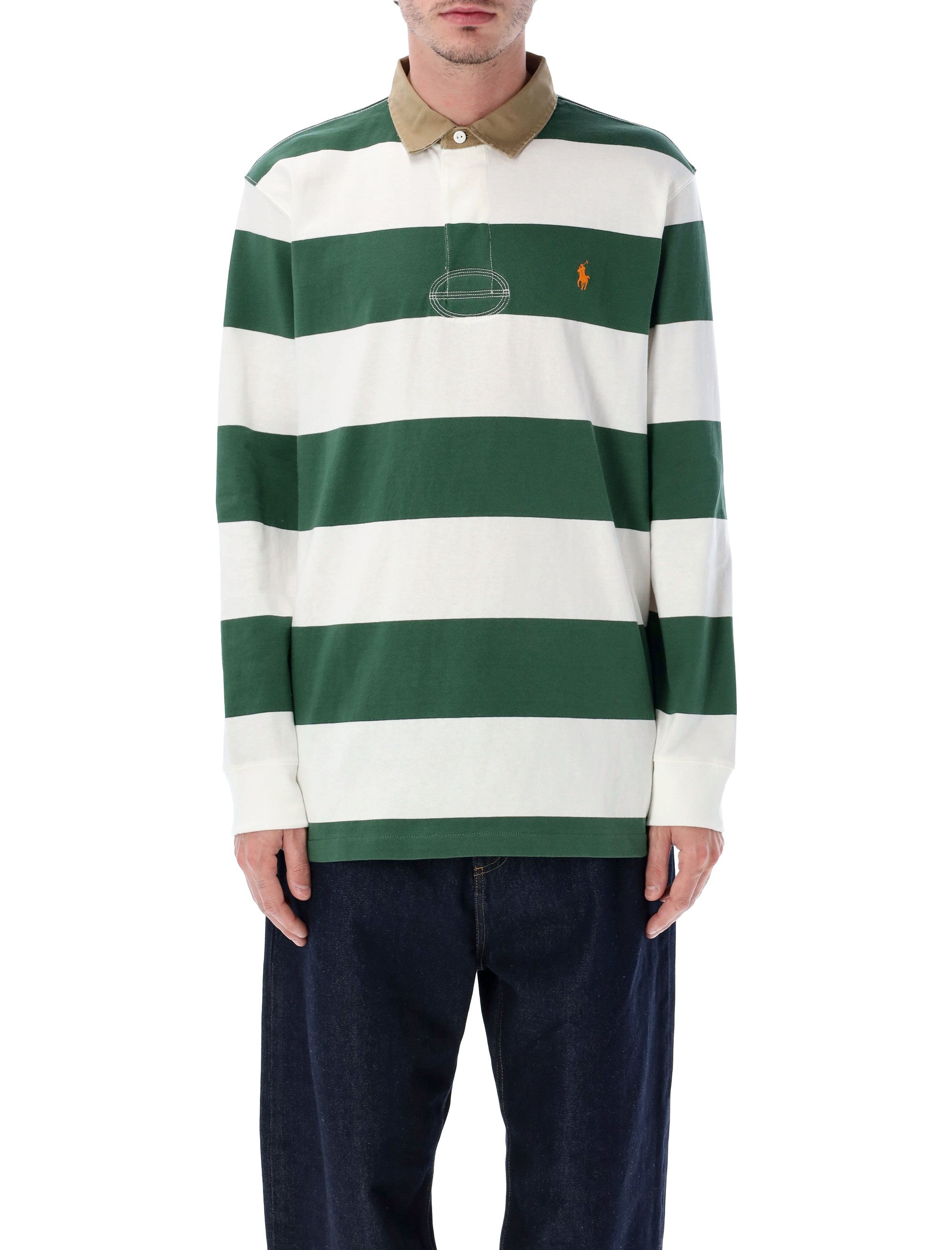 Polo Ralph Lauren classic fit khaki-collar Rugby shirt Grass Green Cotton T-shirt