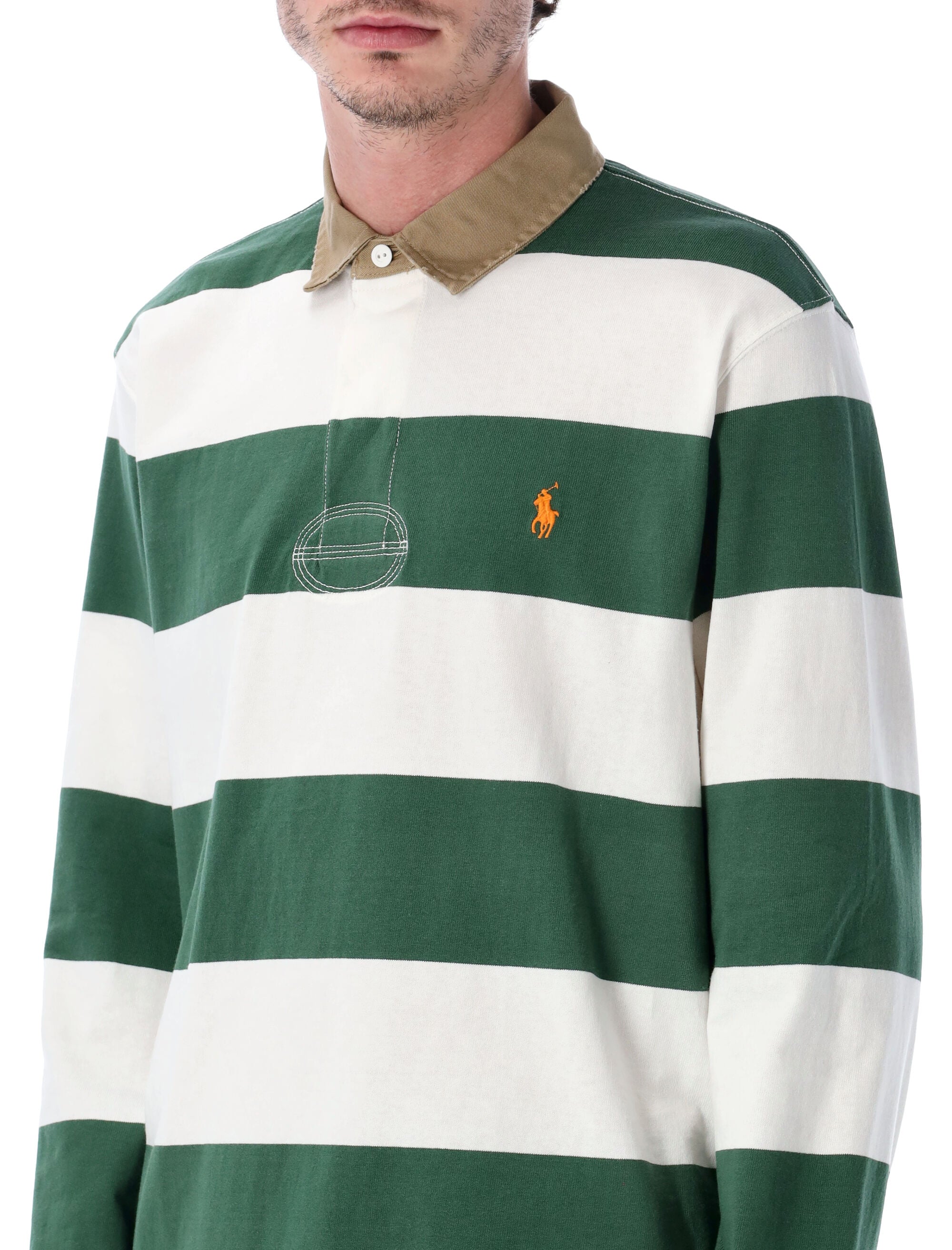 Polo Ralph Lauren classic fit khaki-collar Rugby shirt Grass Green Cotton T-shirt
