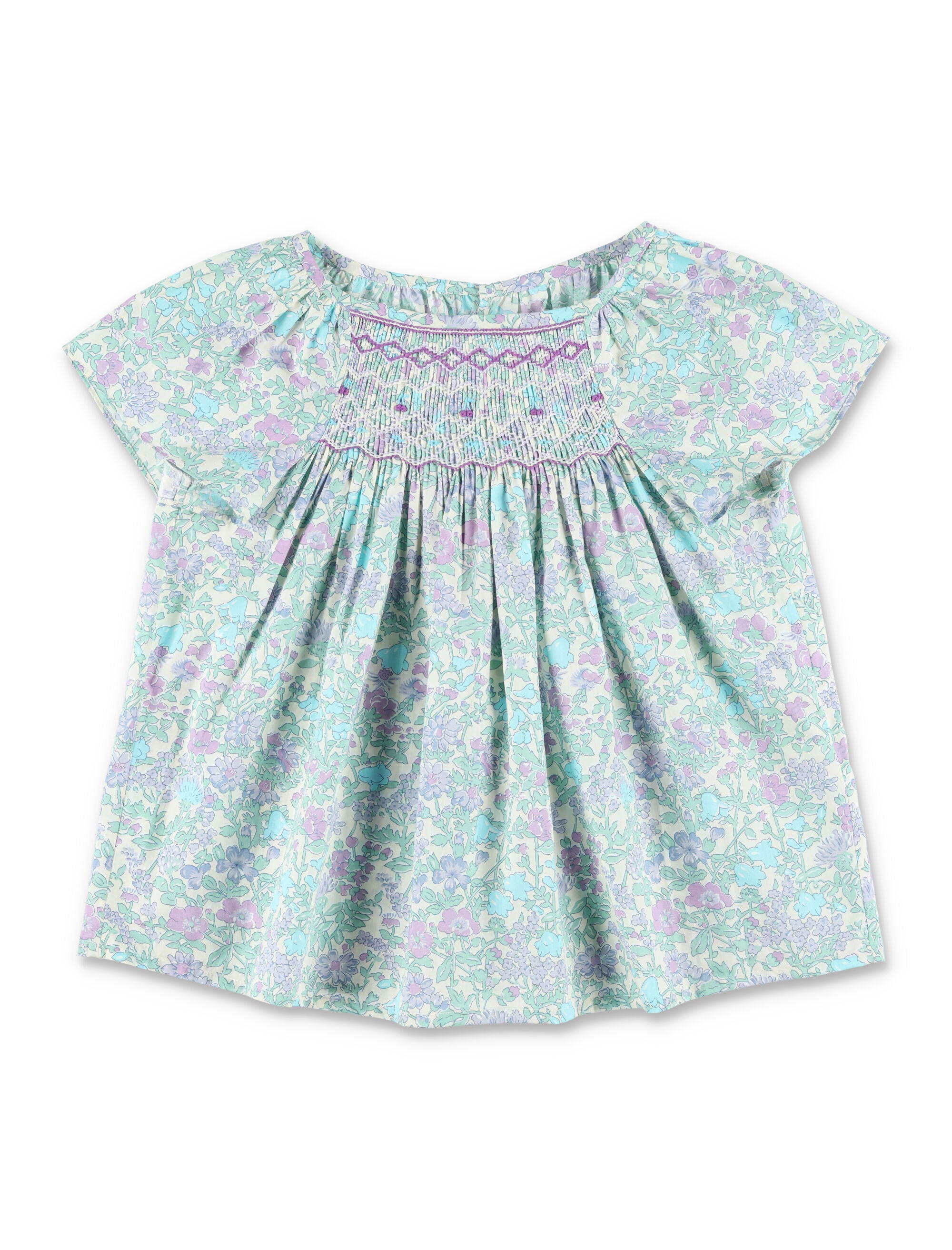 Bonpoint Grenade liberty smocked blouse Parme Clair Organic Cotton Shirt