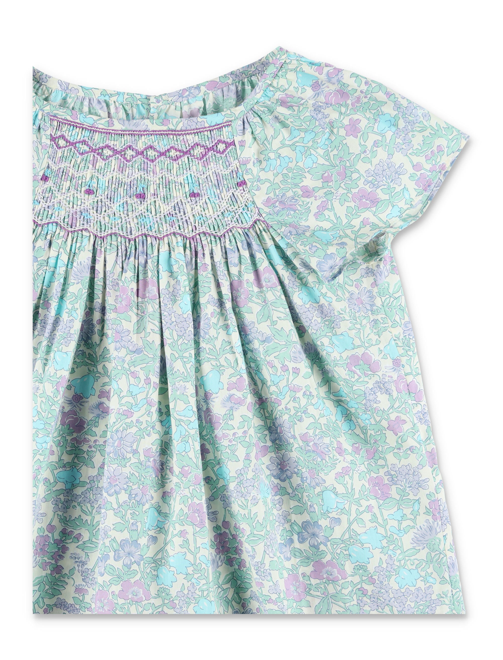 Bonpoint Grenade liberty smocked blouse Parme Clair Organic Cotton Shirt