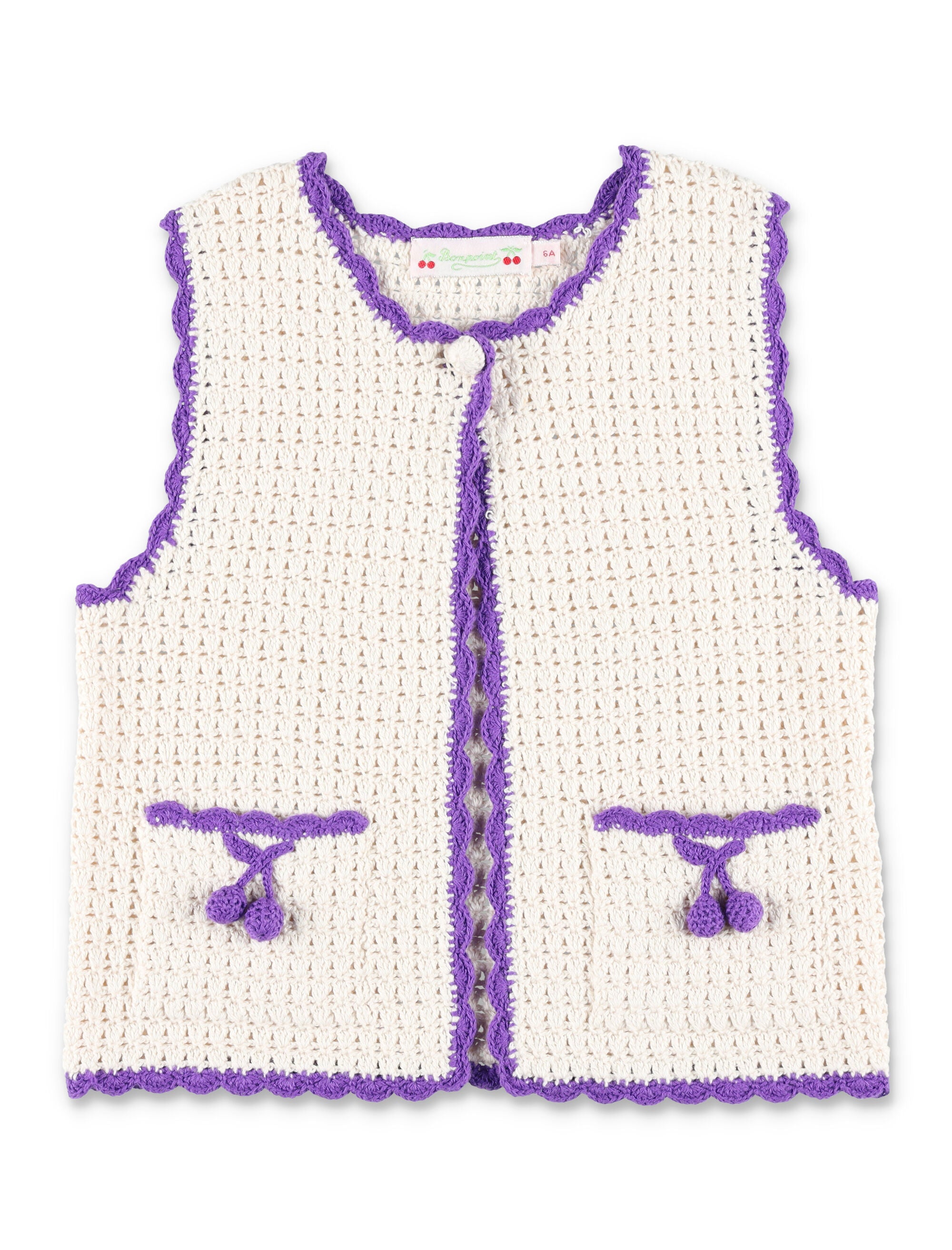 Bonpoint Laila hand-crocheted cotton cardigan Ecru Vest
