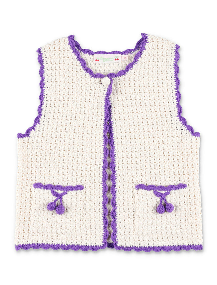 Bonpoint Laila hand-crocheted cotton cardigan Ecru Vest