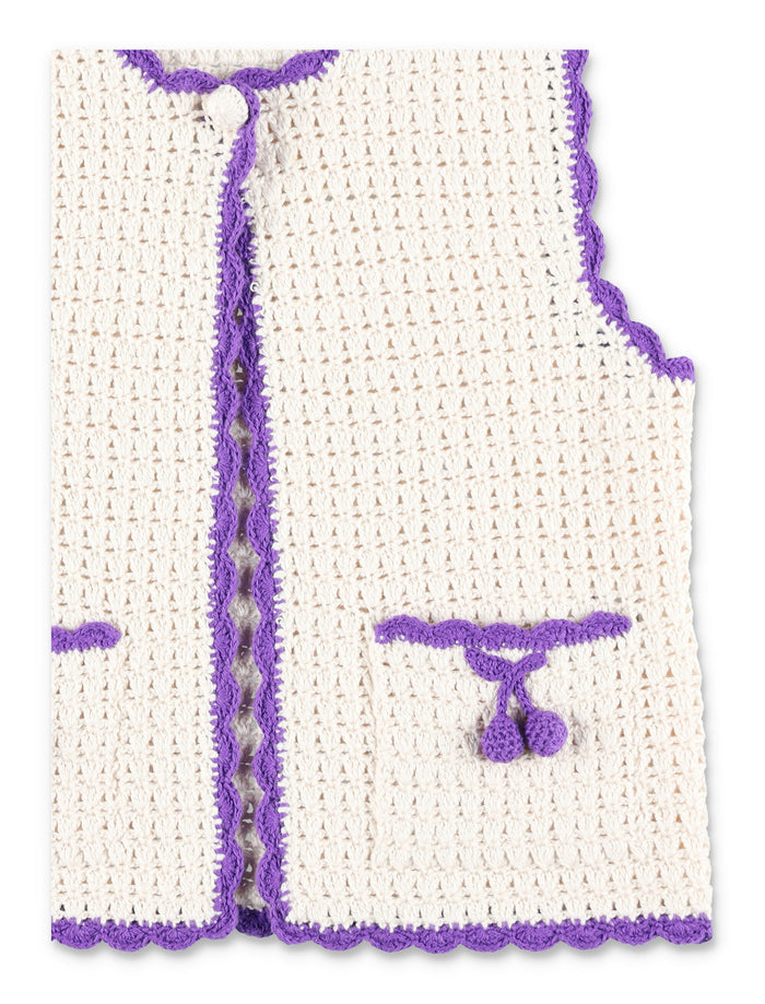 Bonpoint Laila hand-crocheted cotton cardigan Ecru Vest