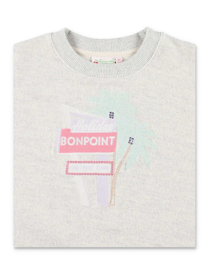 Bonpoint Tayla embroidered Holiday sweatshirt Heather Gray Cotton