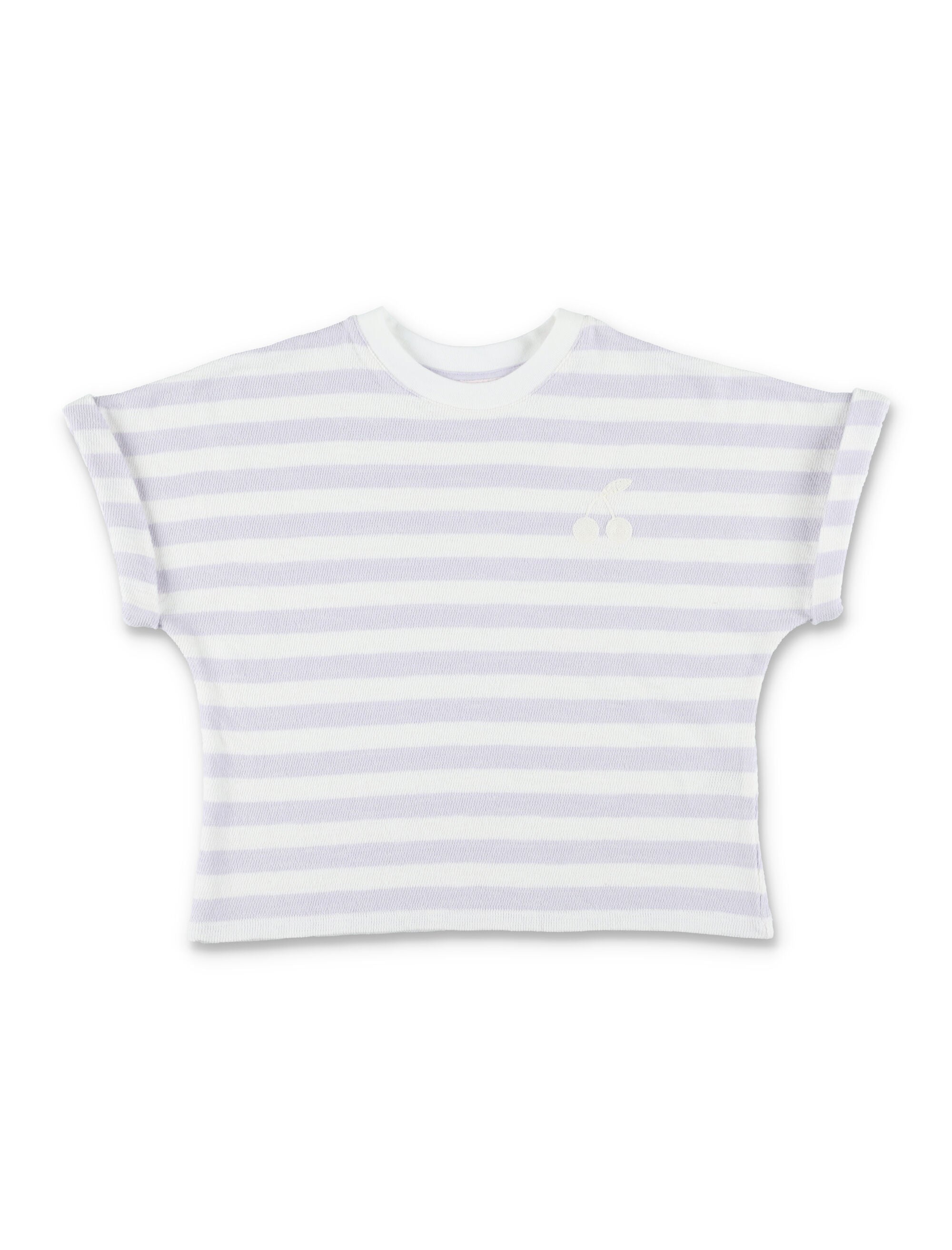 Bonpoint Farah Striped Knit Girls T-Shirt Lilac White Stripes Cotton