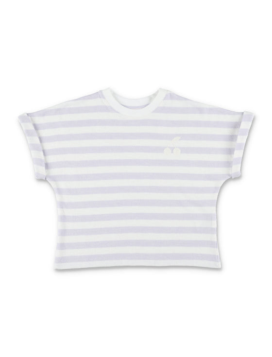 Bonpoint Farah Striped Knit Girls T-Shirt Lilac White Stripes Cotton