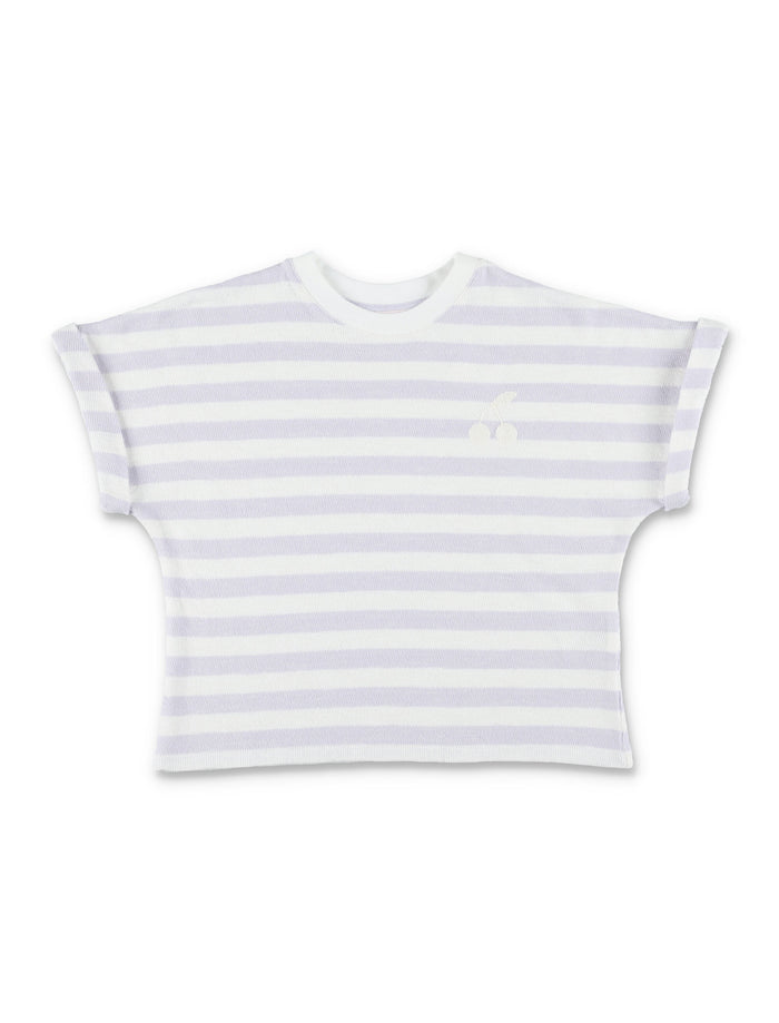 Bonpoint Farah Striped Knit Girls T-Shirt Lilac White Stripes Cotton
