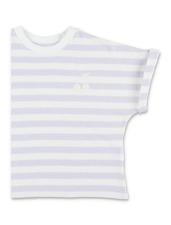 Bonpoint Farah Striped Knit Girls T-Shirt Lilac White Stripes Cotton