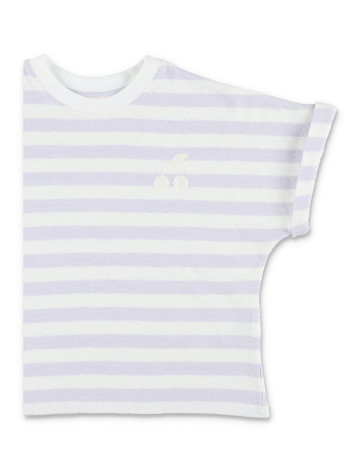 Bonpoint Farah Striped Knit Girls T-Shirt Lilac White Stripes Cotton
