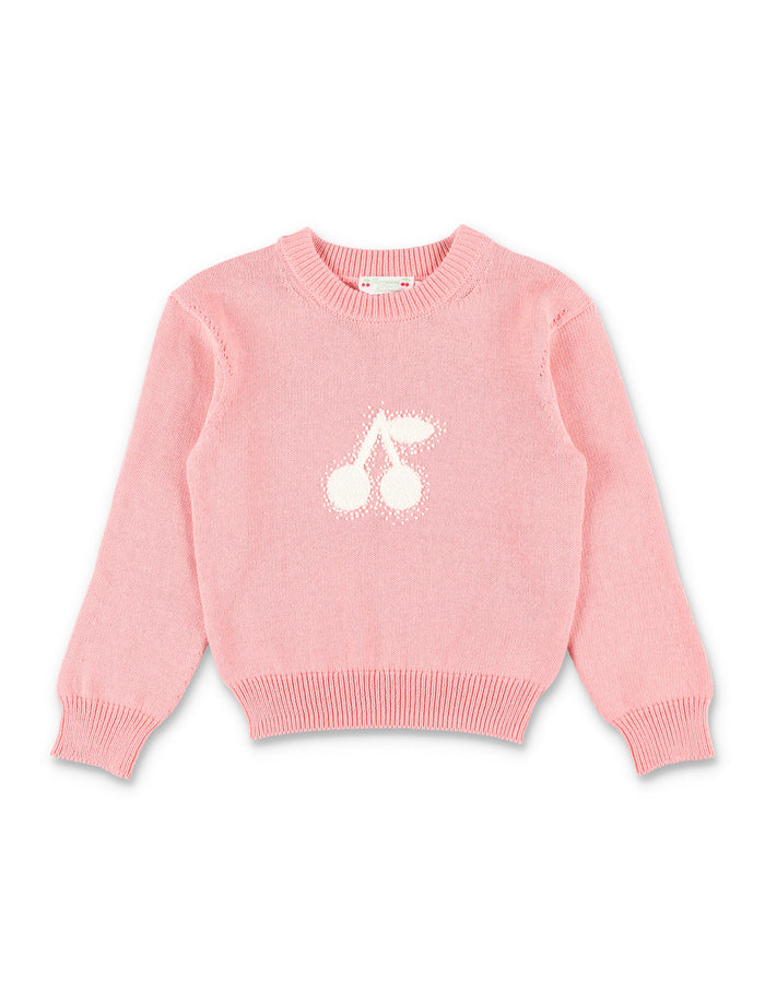 Bonpoint Cherry knit cotton pullover for girls Rose Bonbon Sweater