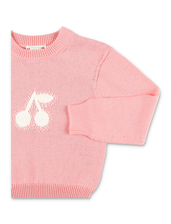 Bonpoint Cherry knit cotton pullover for girls Rose Bonbon Sweater