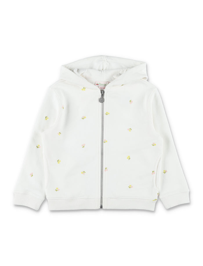 Bonpoint Talent Cherry girls hoodie Ecru Organic Cotton Sweatshirt