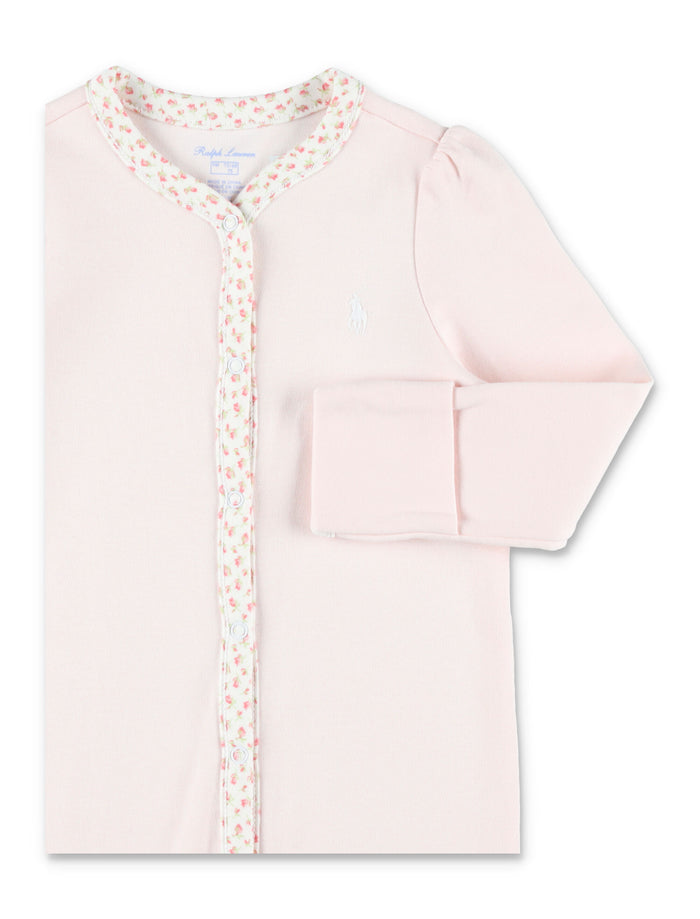 Polo Ralph Lauren baby girl floral-trim cotton coverall Pink Jumpsuit
