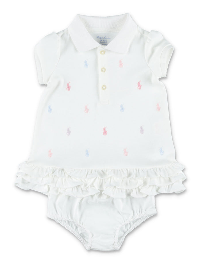 Baby girl Polo Ralph Lauren ruffled dress with bloomer White Cotton