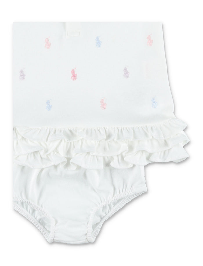 Baby girl Polo Ralph Lauren ruffled dress with bloomer White Cotton