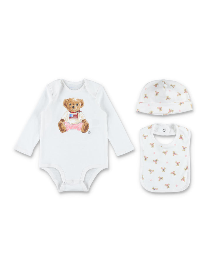 Ralph Lauren Polo Bear 3-Piece cotton gift set for girls White Multicolor