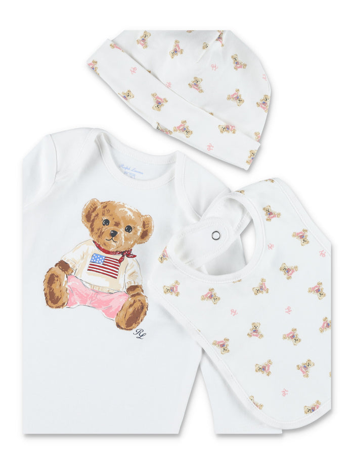 Ralph Lauren Polo Bear 3-Piece cotton gift set for girls White Multicolor