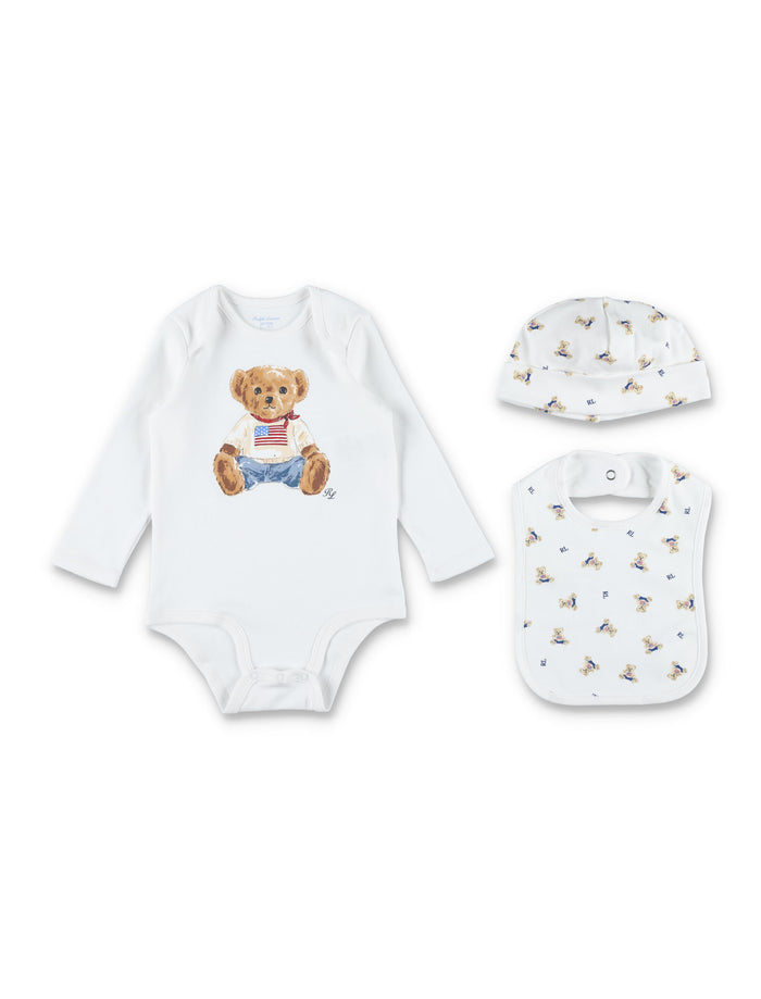 Ralph Lauren Polo Bear 3-Piece cotton gift set for boy White Multicolor