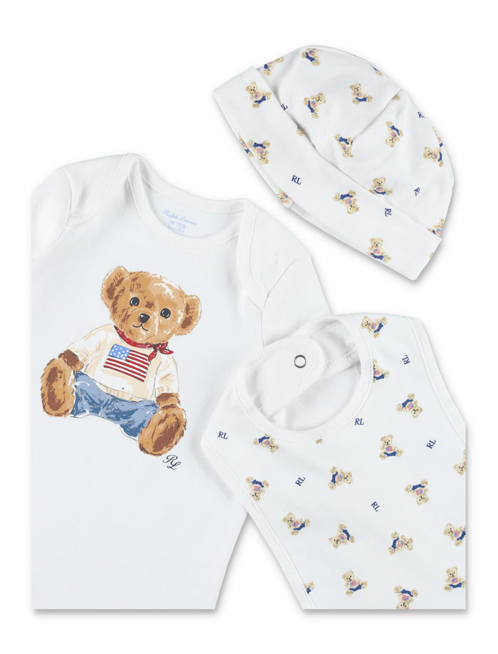 Ralph Lauren Polo Bear 3-Piece cotton gift set for boy White Multicolor