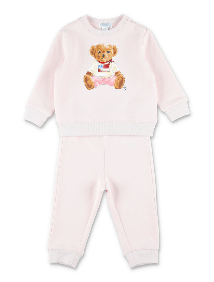 Polo Ralph Lauren Bear sweatshirt and pant set for kid Delicate Pink Cotton