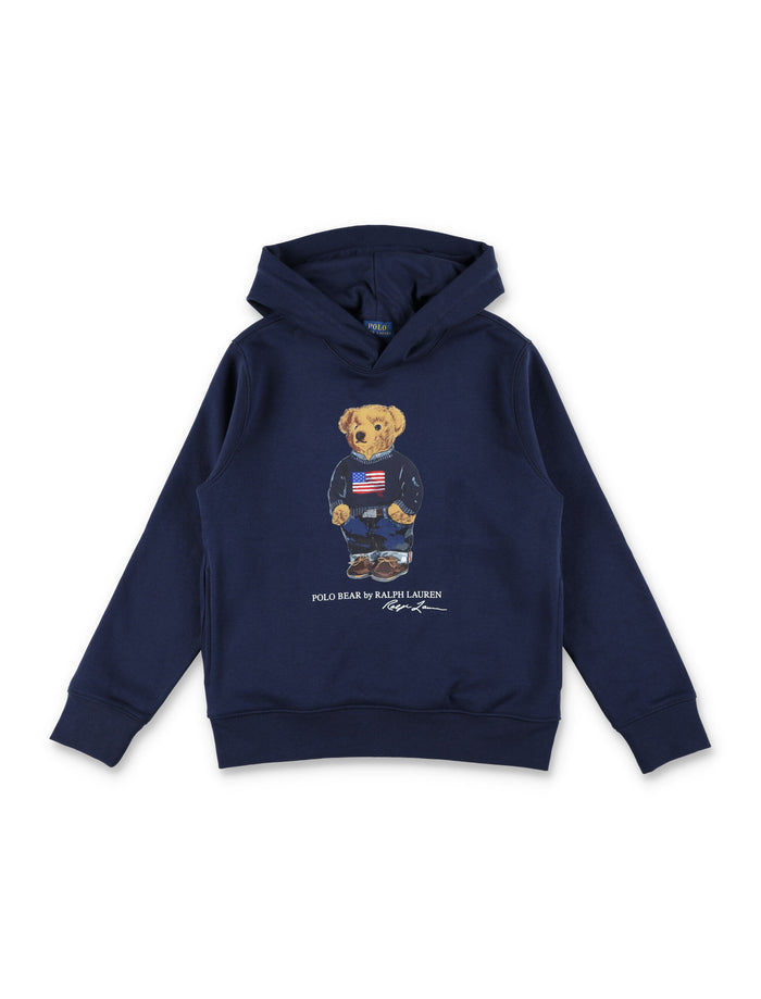Polo Ralph Lauren kids hoodie with Bear print Cruise Navy Cotton Sweatshirt