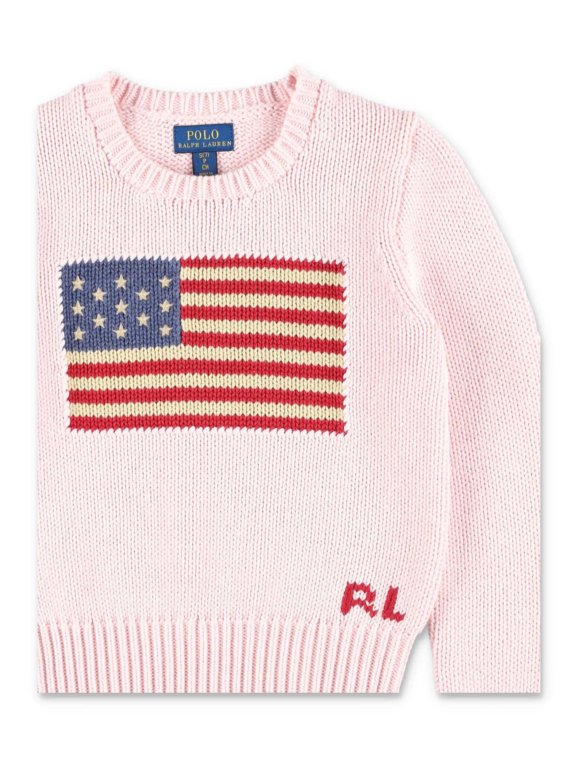 Polo Ralph Lauren girls flag cotton crewneck jumper Acacia Pink Sweater