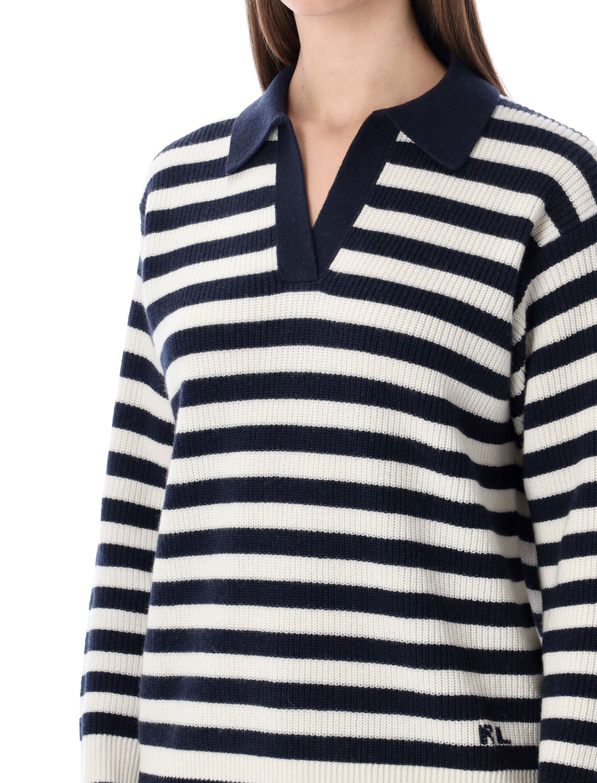 Ralph Lauren striped cashmere polo jumper Icon Navy Cream Sweater
