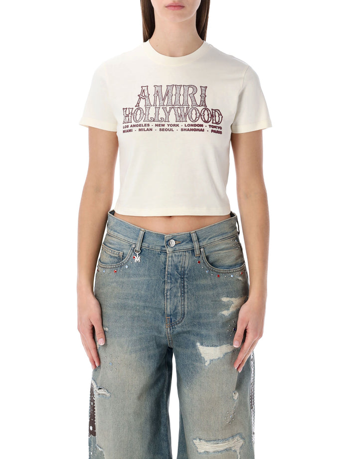 Amiri Hollywood Cotton Cropped Baby Tee Linen T-shirt
