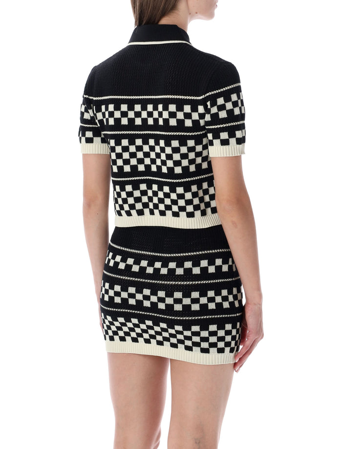 Amiri Checkered Mesh Polo Black White Wool Sweater