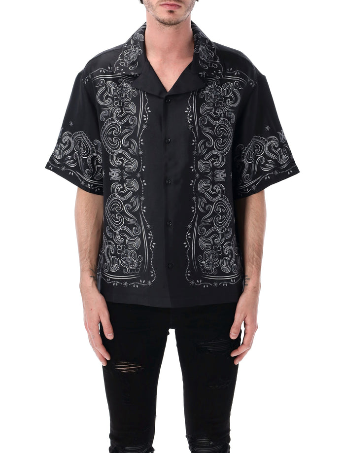 Amiri Bandana Paint Bowling Shirt Black Silk