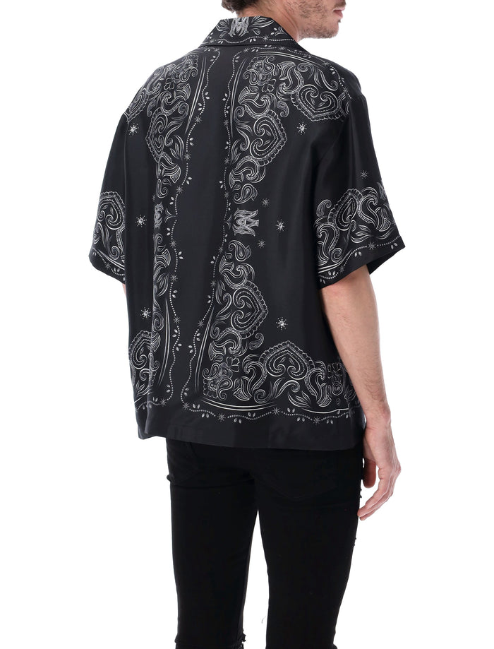 Amiri Bandana Paint Bowling Shirt Black Silk