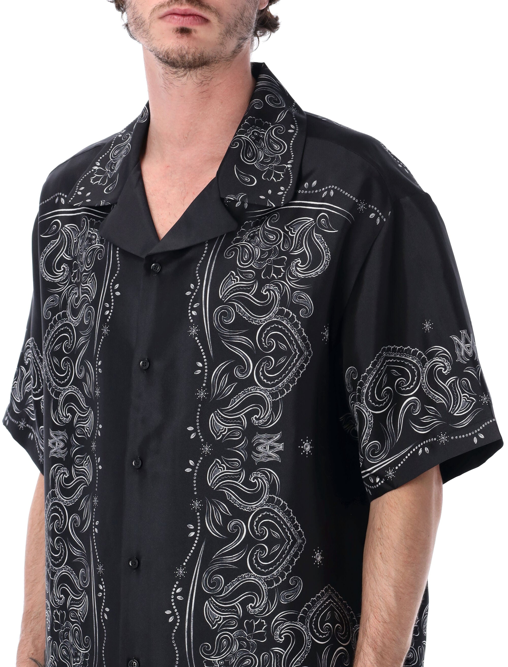 Amiri Bandana Paint Bowling Shirt Black Silk