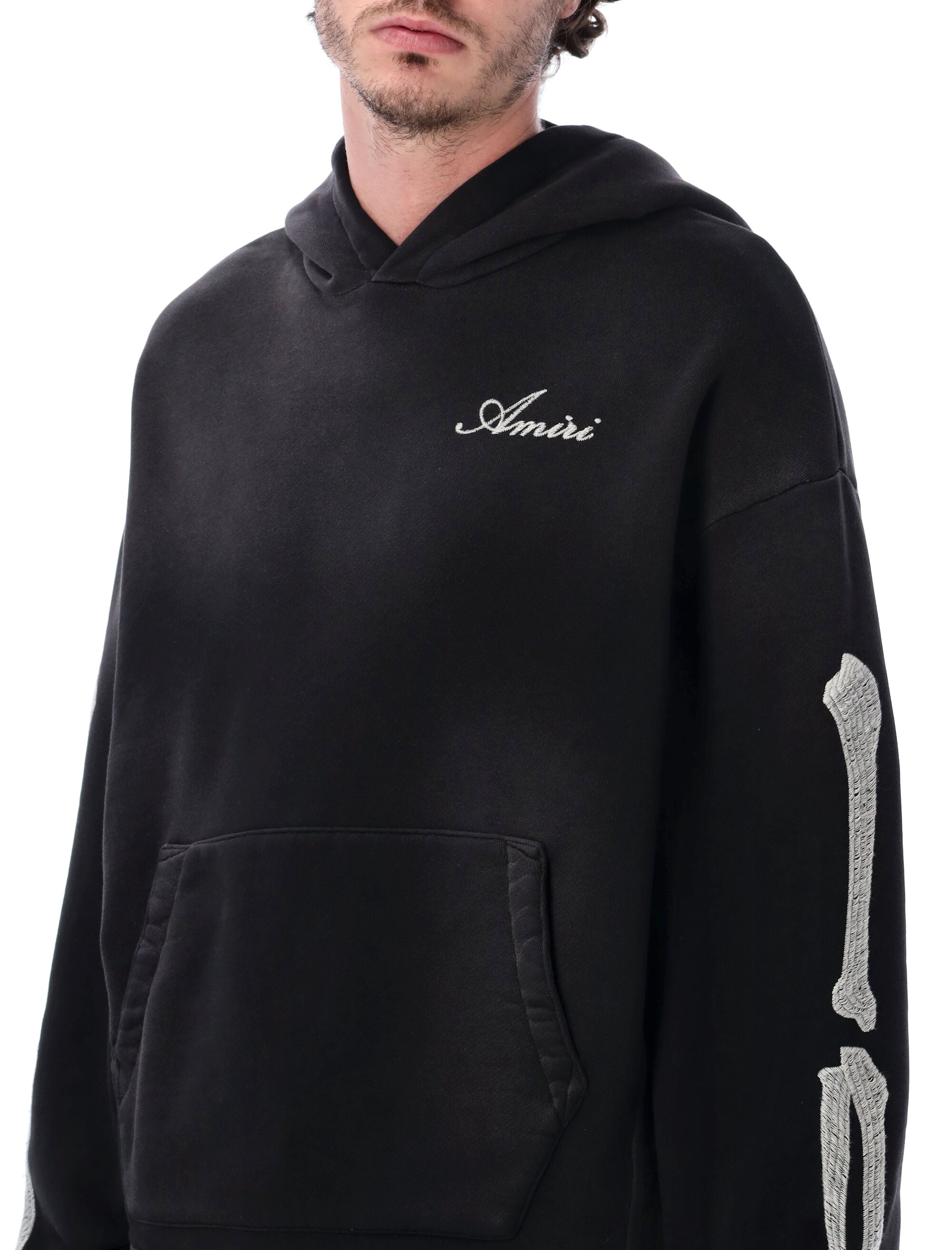 Amiri Bones Oversized Cotton Hoodie Black Sweatshirt