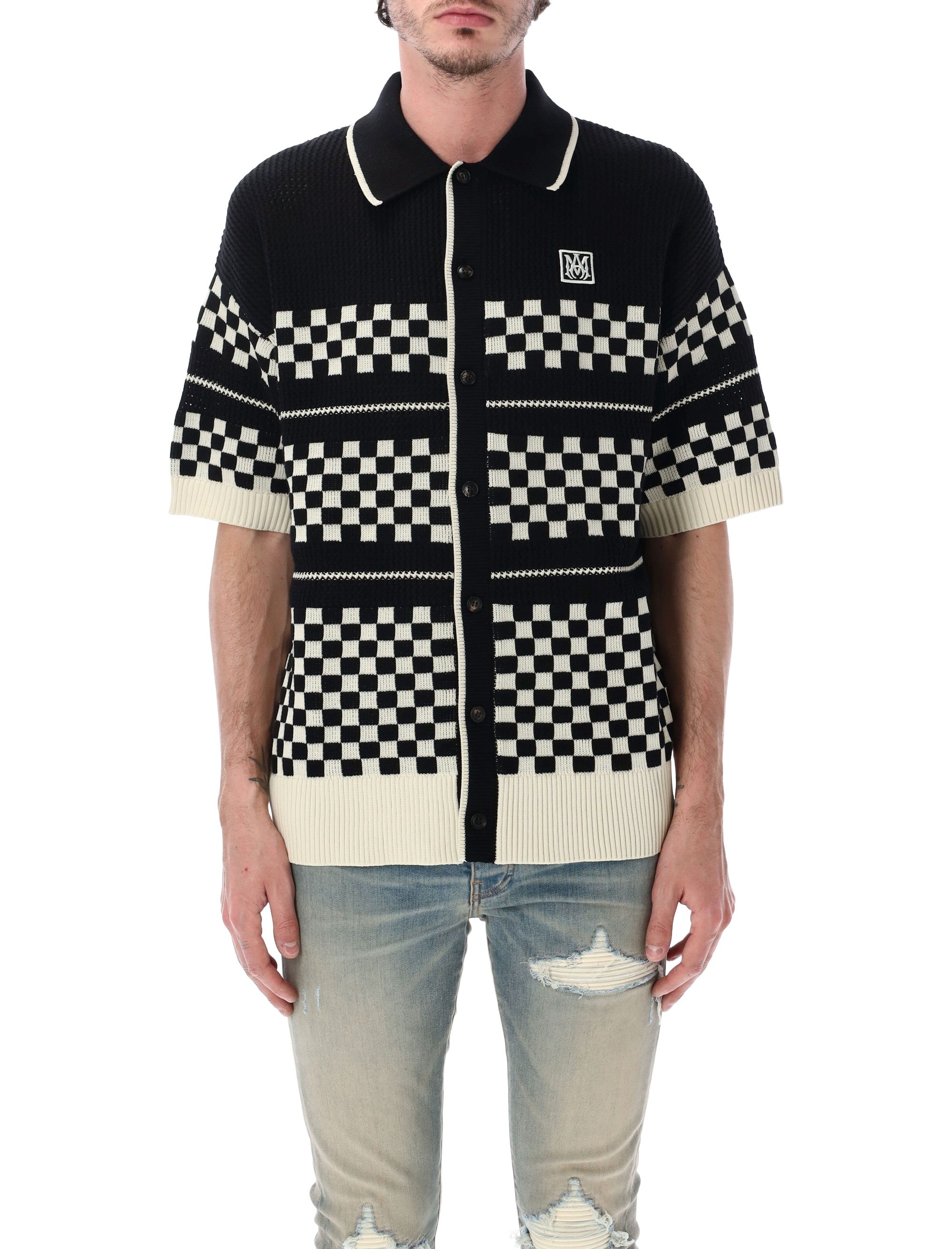 Amiri Checkered Mesh Wool Shirt Black Cardigan
