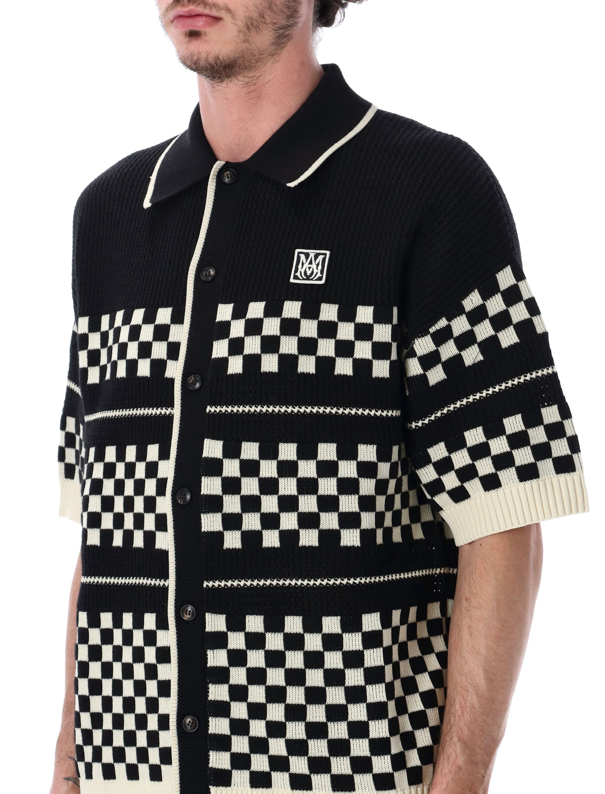 Amiri Checkered Mesh Wool Shirt Black Cardigan