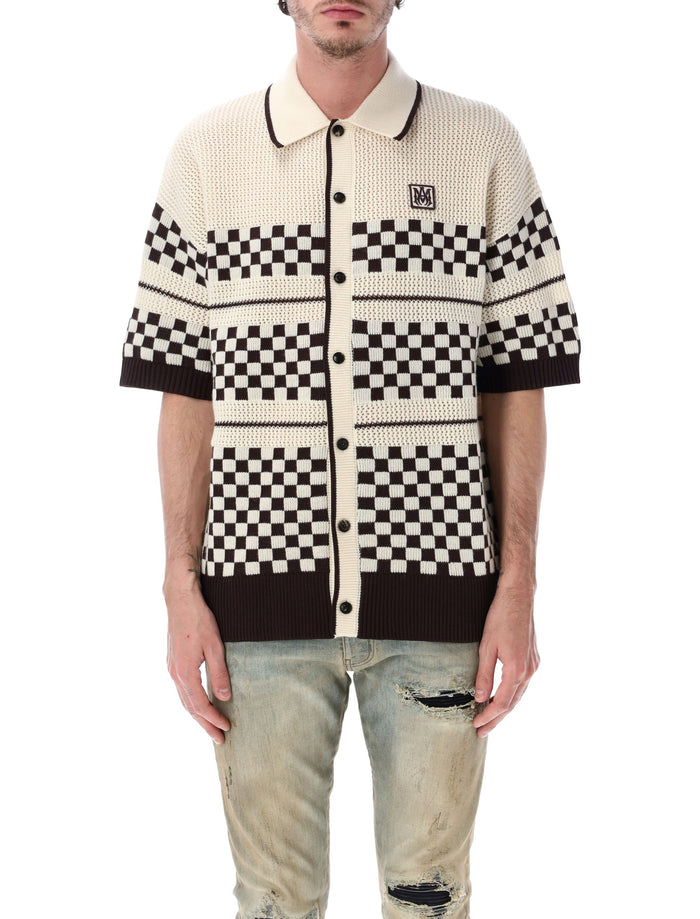 Amiri Checkered Mesh Wool Shirt Alabaster Brown Cardigan