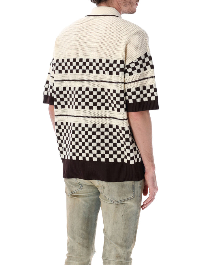 Amiri Checkered Mesh Wool Shirt Alabaster Brown Cardigan